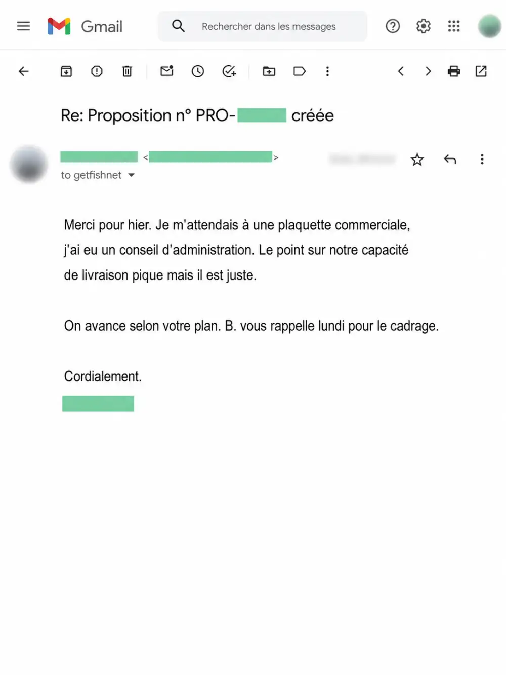Email di un decisore dopo la restituzione del verdetto
