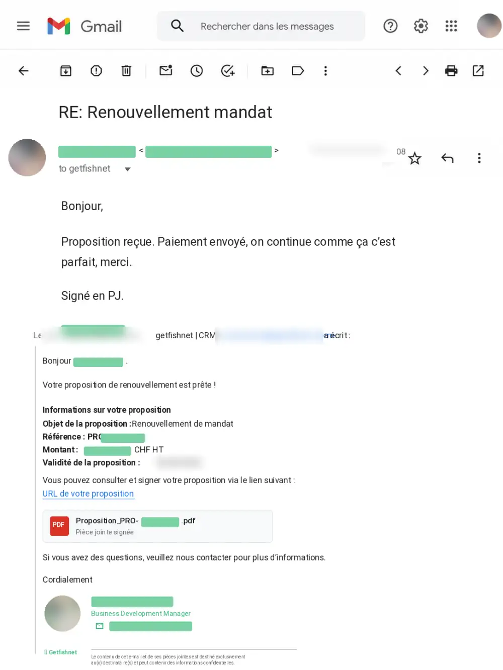 Email — rinnovo del mandato